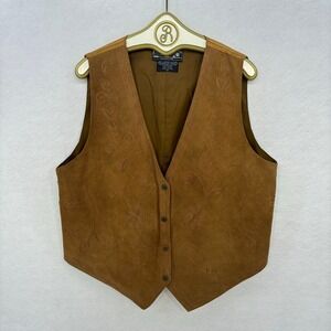 AGAPO Collection Men's Suede Leather Vest Brown Embroidered Western 1X XL